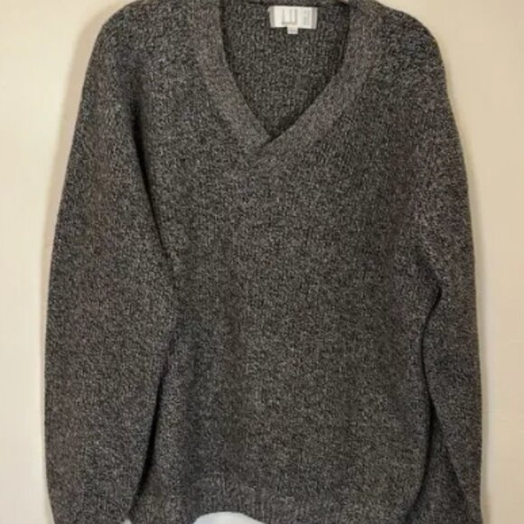 Dunhill 100% Cashmere V Neck Sweater Men Medium‎ Gray Knit Scotland - Stain - Picture 1 of 7